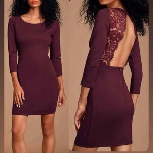 NWT Lulu’s Plum Purple Lace Bodycon Backless Dress SIZE L